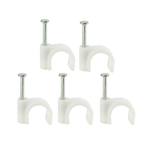 XIBUFE 100 Pcs 4mm Cable Wire Clips with Nails, PE Plastic Cord Management Holders for Ethernet, TV, Speaker, and Networking