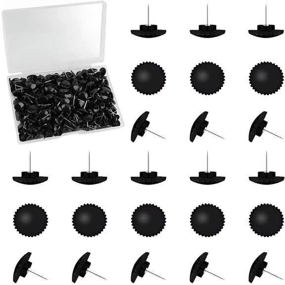 XIBUFE 100 Pcs Black Push Pins,Small Plastic Push Pins Thumb Tacks Decorative with Stainless Steel Points for Wall Bulletin Board Cork Board Map Poster