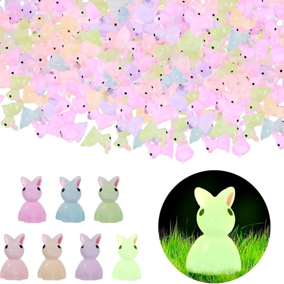 XIBUFE 100 Pcs Mini Luminous Rabbit Luminous Mini Resin Bunny Miniature Rabbit Figurines Glow in the Dark Garden Miniature Bunny Figurines,DIY Craft Aquarium Gardening Miniatures Decor