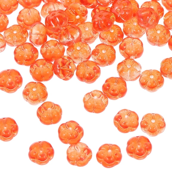 XIBUFE 100 Pcs Orange Glass Pumpkin Beads, Thanksgiving Beaded Garland for Jewelry Making, DIY Crafts, and Holiday Table Decor