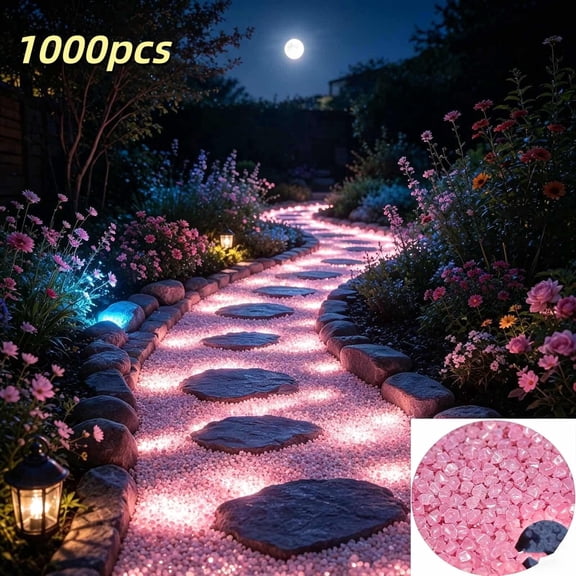 XIBUFE 1000 Pcs Glow in Dark Rocks, Glow Pebbles Stones for Outdoor Garden, Glowing Rocks Outdoor Luminous Stone for Fish Tank Garden Patio Aquarium Walkway Driveway (Hot Pink)