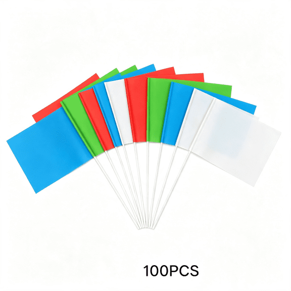 XIBUFE 100Pack Marking Flags,Red&Green&Blue& White,15X4X5 in Lawn Flag Writable Yard Flags for Lawn&Irrigation&Landscape&Sprinkler&Survey&Dog Training