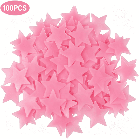 XIBUFE 100Pcs Glow in the Dark Luminous Pink Stars Fluorescent Noctilucent Plastic Wall Stickers Decals for Home Ceiling Wall Room Decorations Luminous Glow in the Dark Stars for Ceiling