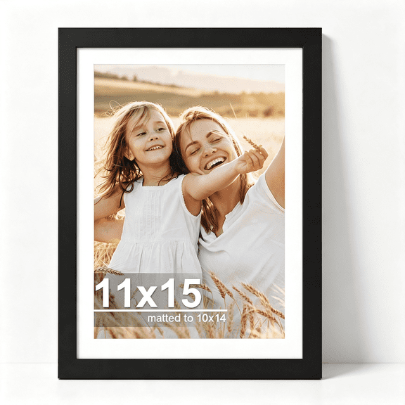 XIBUFE 11X15 Picture Frame with Glass, Display Picture 10X14 with Mat Or 11X15 without Mat, 11 by 15 Photo Wooden Frames for Wall Mounting (Black, 1 Pack) 11X15 Picture Frame
