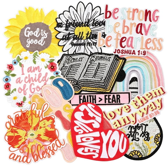 XIBUFE 12 PCS Bible Verse Embroidered Iron On Patches for Clothes,Christian Sew On Applique Patches for Hat,Backpack,Jackets,Vintage Inspired Embroidery Patch for Kids,Teens, Adult