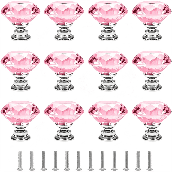XIBUFE 12 Pack 30Mm Pink Crystal Drawer Knobs,Diamond Cabinet Knobs|1-3 ...