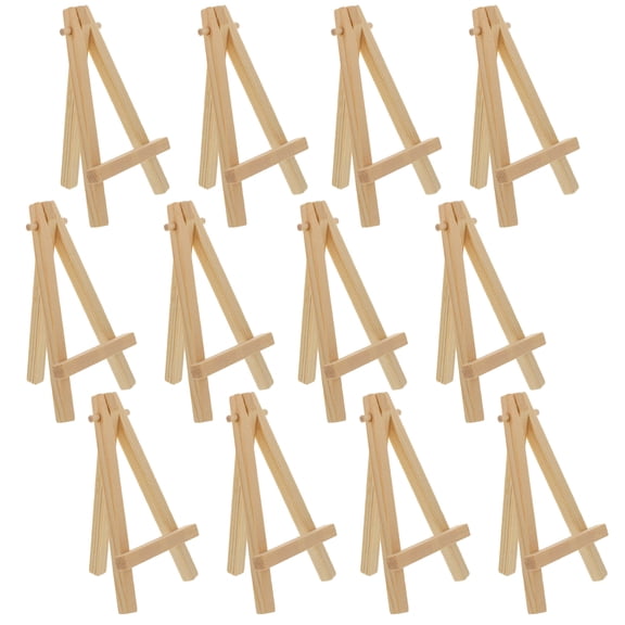 XIBUFE 12 Pack - 5" Mini Natural Wood Display Easel, A-Frame Artist Painting Party Tripod Tabletop Holder Stand Home Decor Kitchen Bedroom Living