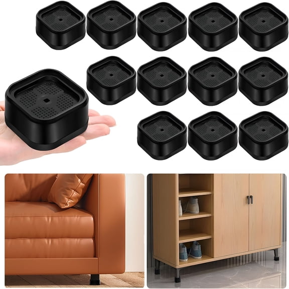 XIBUFE 12 Pack Furniture Risers Adjustable Bed Risers Heavy Duty Lifts Height 1",Square Stackable Bed Risers 1,2 Or 3 Inch for Desk Leg Table Couch Sofa Chair Bed Frame Legs Dorm,Black