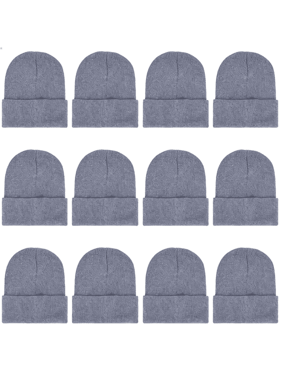 12-Pack Knitted Winter Beanie Hats for Men and Women, Warm and Cozy Cuffed Skull Caps, Bulk Purchase Winter Hats