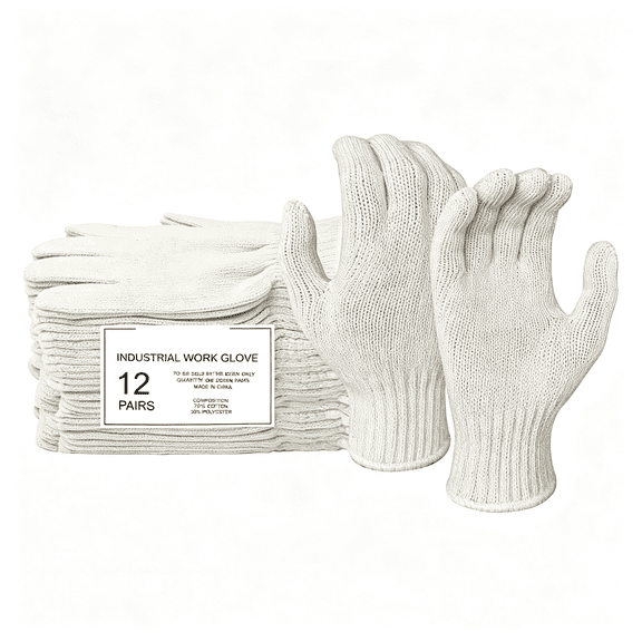 XIBUFE 12 Pairs Work Gloves - Cotton String Gloves for Safety Work - Glove Liner Hand Saver Heat Protection for Bbq White Cotton Gloves (Large,Economic)
