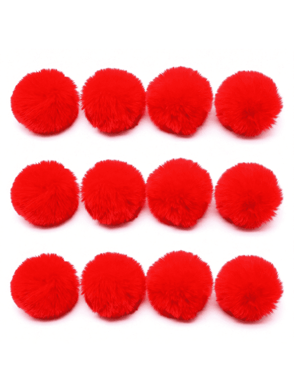 12 Pcs 2.75 Inch Small Faux Fur Pom Pom Balls, Fluffy Pompom with Elastic Loops for Hats, Scarves, Bags, Shoes, Gloves & Key Chain Charms Accessories(Red)