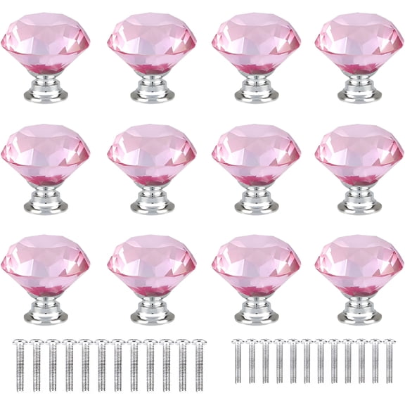 XIBUFE 12 Pcs 30mm Diamond Shape Crystal Glass Cabinet Knobs with Screws Drawer Knob Pull Handle Used for Kitchen, Dresser, Door, Cupboard