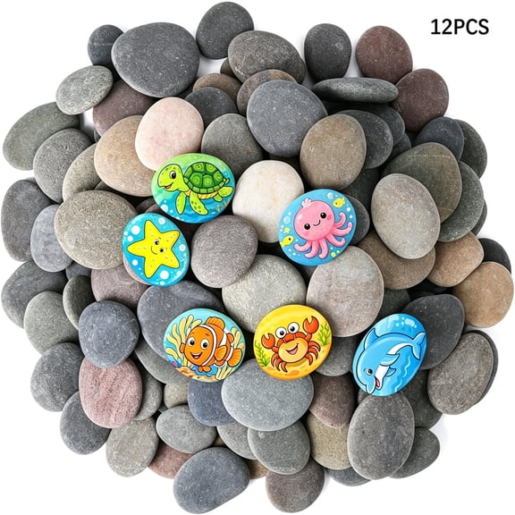 XIBUFE 12 Pcs Large 2.15-3.35" Smooth Natural River Rocks for Painting, Flat Painting Rocks & Craft Stones for Kindness Rocks, School Art Projects & Diy Crafts
