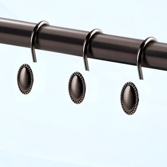 XIBUFE 12 Pcs Metal Shower Curtain Hooks, Oil-Rubbed Bronze Decorative Rings for Bathroom Lining & Nail Art Display