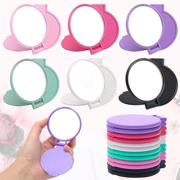 XIBUFE 12 Pcs Mini Folding Mirror Round Compact, 2.4 in Small Portable Travel Makeup Mirror Compact Mirror Round Makeup Mirror for Purse, Women Girls Travel Daily Use