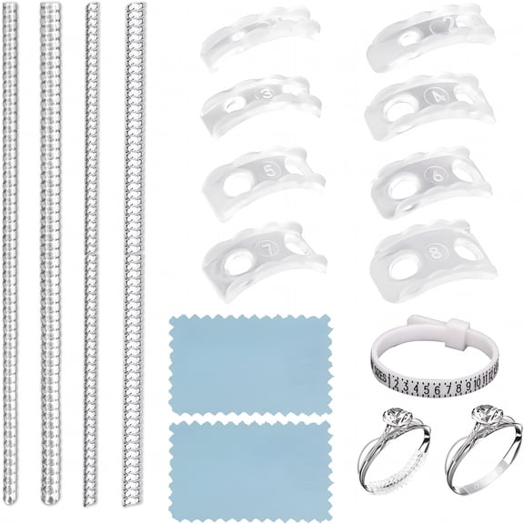 XIBUFE 12 Pcs Ring Size Adjusters with Polishing Cloth Transparent Loose Guard Jewelry for