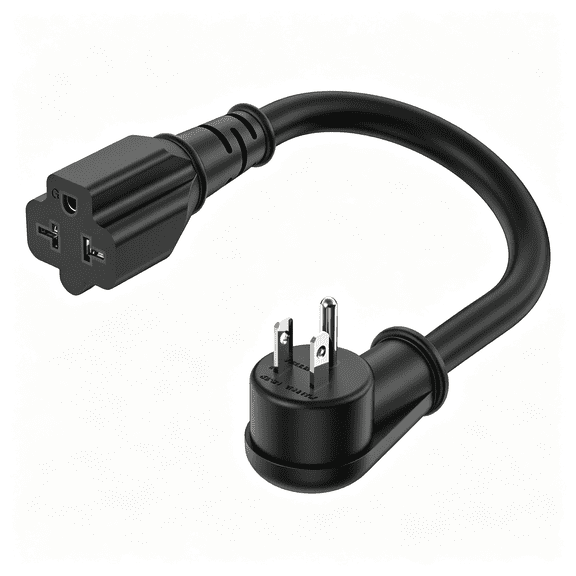 XIBUFE 12Awg Right-Angle Plug Adapter 90-Degree 15Amp to 20Amp 1Ft | 15 Amp Household Plug to 20 Amp T Blade Adapter, Nema 5-15P to 5-15R, 5-20R, 6-15R, 6-20R, Angled 15A to 20A Extension Cord
