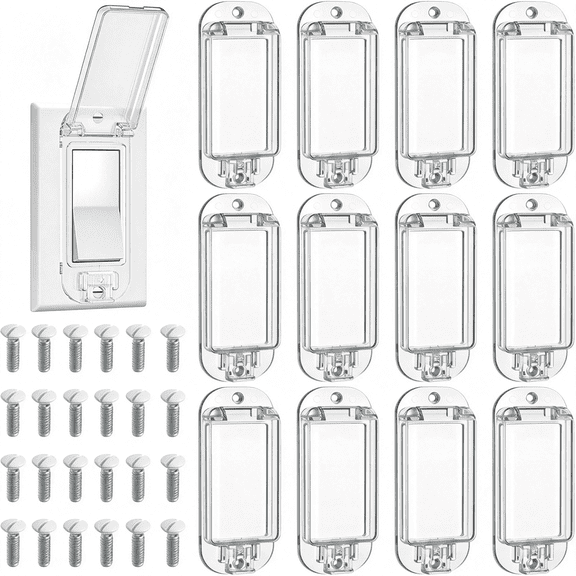 XIBUFE 12Pack Light Switch Guard Cover,Clear Wall Switch Lock for Rocker with Plate Screws,Child Proof Light Switch Guard Bulk for Protecting Lights&Circuits from Accidentally Turned on Or Off
