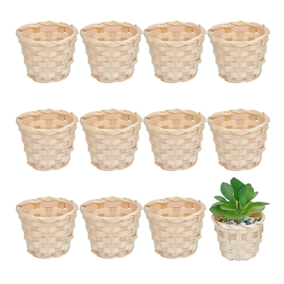 XIBUFE 12Pcs 3X2.4In Mini Woven Bamboo Baskets Easter Wicker Desktop Spring Egg Picnic Organiser Flower Candy Gifts Small Decorative Basket Bulk for Wedding Birthday Party Favors Home Decor