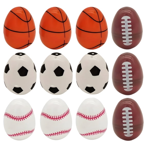 XIBUFE 12Pcs Easter Eggs Empty,Soccer Football Baseball Basketball Easter Eggs for Birthday Party,Sports Balls Plastic Easter Eggs Easter Eggs Bulk,2.36*1.77"