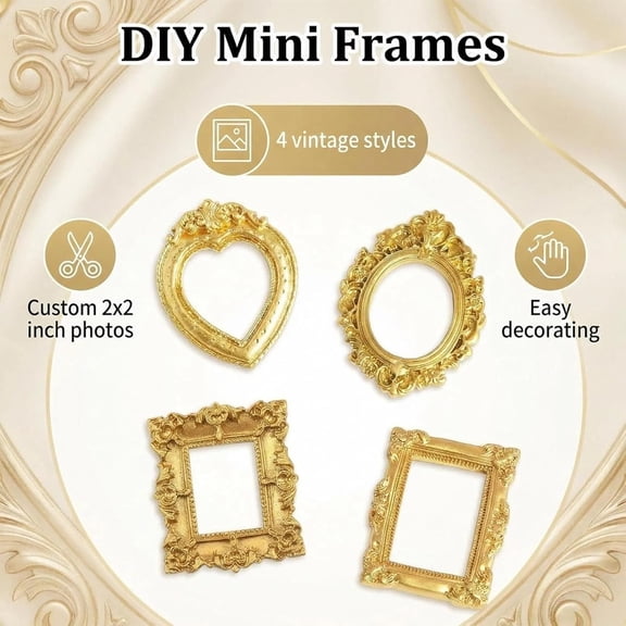 XIBUFE 12Pcs Gold Mini Picture Frames Vintage Resin Miniature Museum Photo FrameDiy Tiny Small Pictures Frame Are Suitable for Couple,Family,Pet Photos Mini Picture Frames