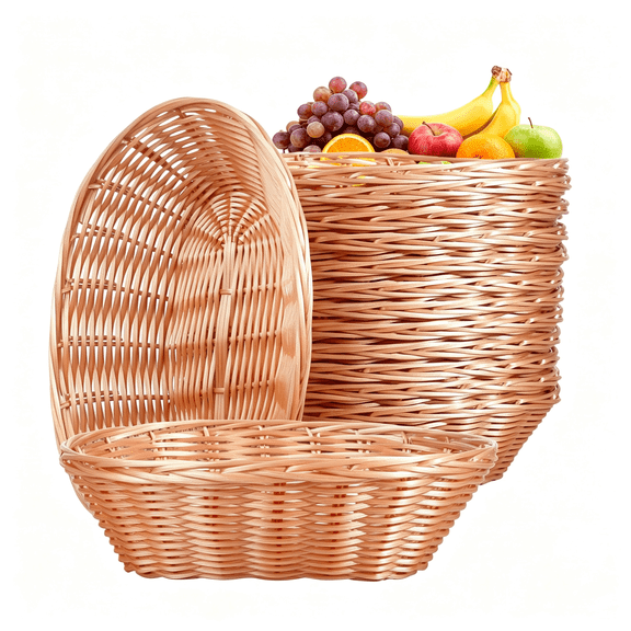XIBUFE 12Pcs Plastic Oval Woven Baskets,10"Lx6"Wx3"H"Small Bread and Fruit Baskets for Food Storage,Serving,Gift Packaging,Kitchen,And Restaurant Display Or Storage Basket Etc.