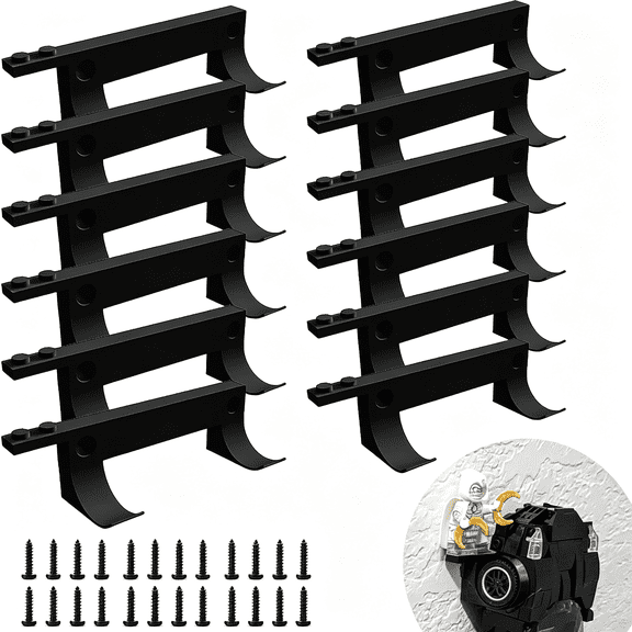 XIBUFE 12Pcs Wall Mount for Any Speed Champions Sets Wall Bracket for Speed of Champions with a Base for the Pilot,Wall Mount for Brick Cars and Figure Black