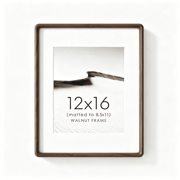 XIBUFE 12X16 Picture Frame,Natural Solid Walnut Wood Photo Frame,Rounded Corner Usa-Sourced Handcrafted,Mortise&Tenon Joint,Hd Tempered Glass,Matted to 8X10 Photo,Horizontal