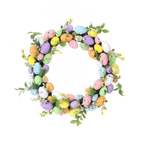 XIBUFE 14" Easter Artificial Wreath with Easter Eggs Front Door Window Wall Decor with Green Leaves,Ideal for Spring Easter,Home Party,Farmhouse Indoor Outdoor