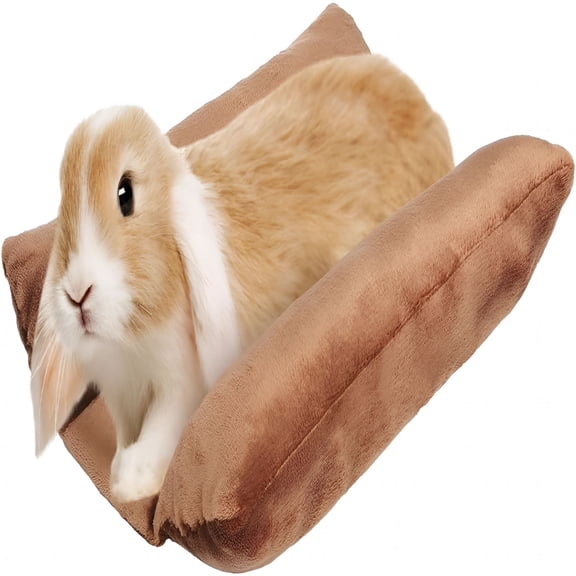 XIBUFE 15.7" X 14" Bunny Bed for Rabbit Cage - Thickened Soft Prevent Sore Hocks Plush Mat with Cotton Lounger Pillows, Small Animal Flop Mat for Hutch Sleeping Indoor, Brown