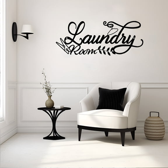XIBUFE 15 - Inch Modern Retro Black Iron Laundry" Sign Metal Wall Art with Cursive Lettering Rustic Metal Sign Laundry Room Decor Creates Practical Stylish Atmosphere