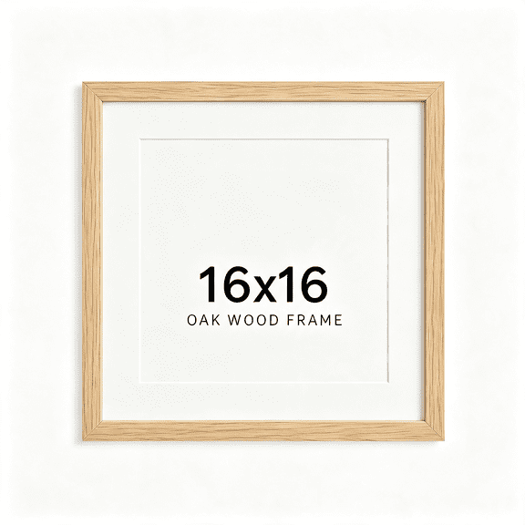 XIBUFE 16X16 Solid Oak Wood Picture Frame,Fits 12X12 with Mat Or 16X16 without Mat,Wall Display Only,Plexi Front,1 Pack,Natural Oak Minimalist Oak Frame; Fits 12X12 with Mat Or 16X16 without