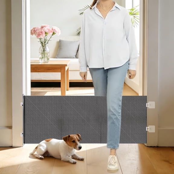 XIBUFE 17" Step over Retractable Dog Gate,No-Drill Pet Barrier for Doorways & Stairs,Easy Human Access & Pet Containment,Adjustable Small Dog Gate for Indoor Use