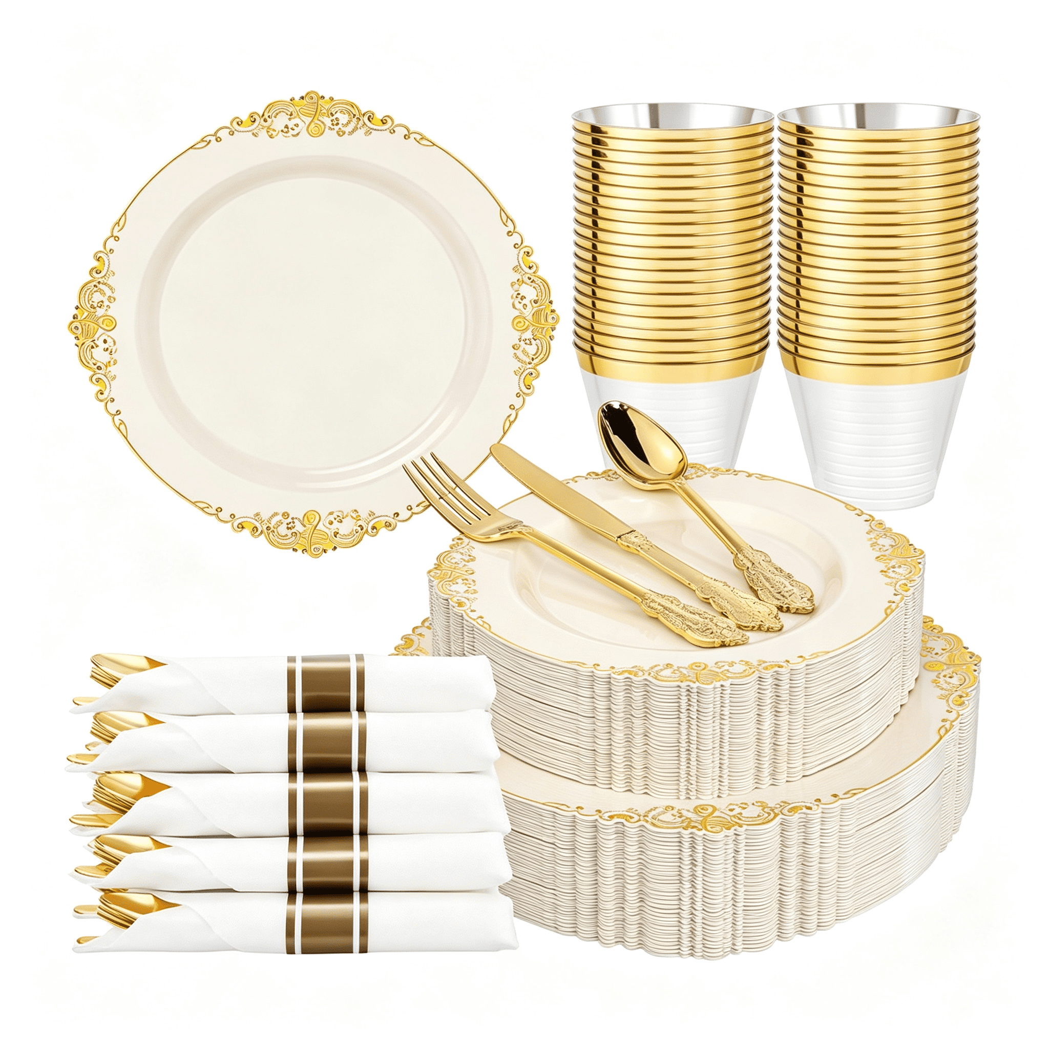 XIBUFE 175Pcs Ivory Plastic Plates,Disposable Party Plates for 25 XIBUFE 175Pcs Ivory Plastic Plates,Disposable Party Plates for 25