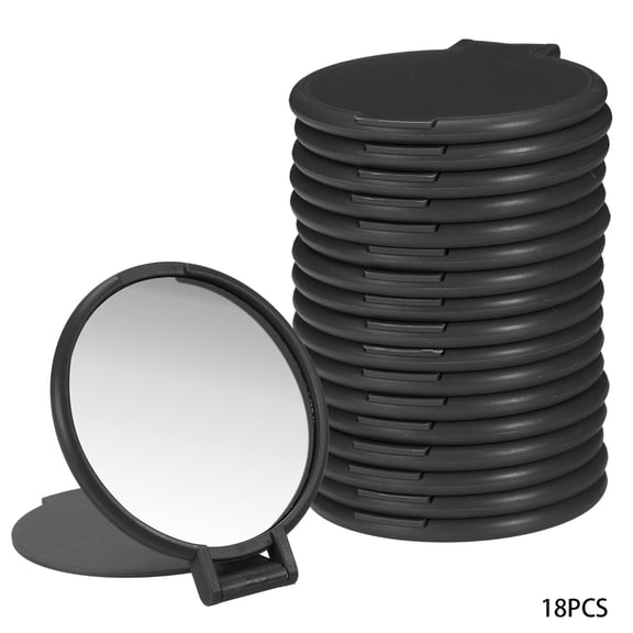 XIBUFE 18 Pcs Round Compact Mirror Bulk, Mini Pocket Folding Makeup Mirrors Small Portable Makeup Stuffs for Purse, Women Girls Travel Daily Use Party Gifts, Black Travel Makeup Mirror