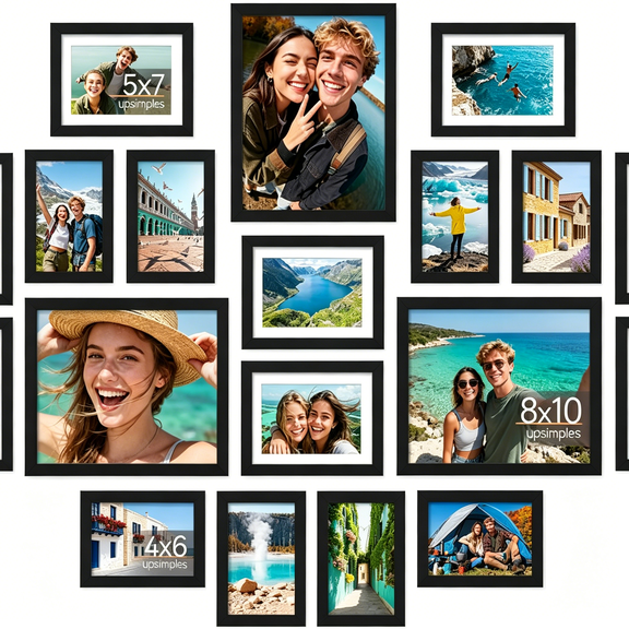 XIBUFE 19 Pack Picture Frames Collage Wall Decor for Mounting Or Tabletop Display,Photo Gallery Frame Set for Family,Multi Sizes Including 8X10,5X7,4X6,Black