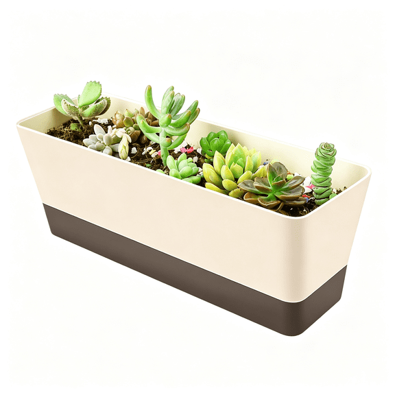 XIBUFE 1Pcs Windowsill Planter 12X3.8 Inch,Rectangle Herb Planter with Tray,Modern Indoor Window Box Planter for Succulent Cactus,Window Sill Planters for Garden Balcony Home Office