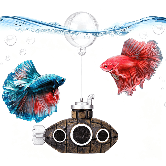 XIBUFE 2.1 Inch Mini Floating Submarine Aquarium Decoration | Mini Resin Submarine Ornament with Float Ball and Adjustable Line for Aquariums, Fish Tanks and Terrariums