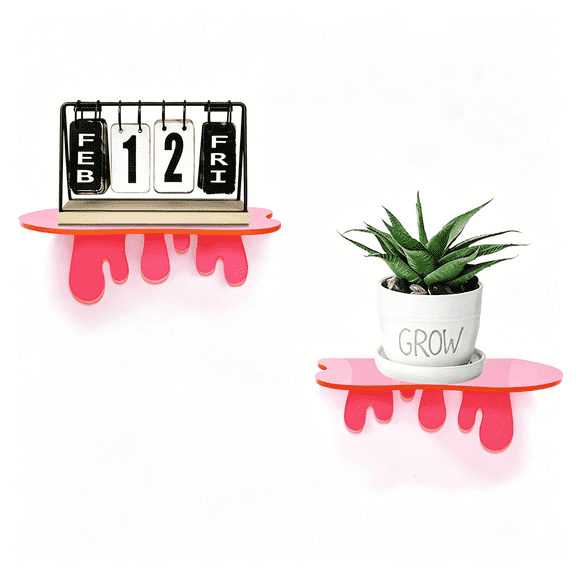 XIBUFE 2-Pack Acrylic Small Wall Shelves - 7 Inch Floating Shelf for Walls, Home Wall Display Ledges for Storage, Room Dcor, Small Album & Items Organizer Display Dripping Wall Decor