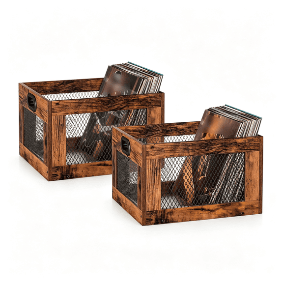 XIBUFE 2 Pack Albums Storage for Vinyl Records, Durable and Reliable Record Crates for Vinyl, Lp Record Storage Boxes Cube Record Holder OrganizersEasy to Assemble