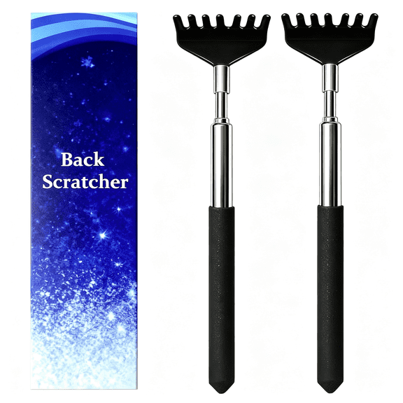 XIBUFE 2 Pack Back Scratchers Set,Rubber Handles and Stainless Scratch Heads Back Scratcher Extendable,For Back,Neck,Shoulders,Beautiful Present Packaging Gifts for Thanksgiving,Christmas (Black)