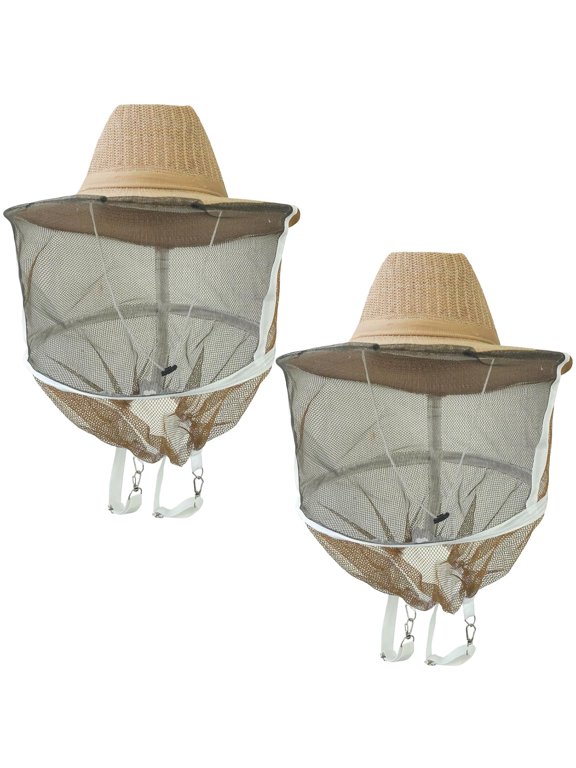 2 Pack Beekeeping Hat with Veil,Ventilated Bee Keeper Hat with Long Elastic Shoulder Strap Bee Keeping Supplies for Men Women Outdoor Fishing Hiking,Mosquito Net Hat