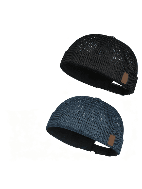 2 Pack Brimless Hats for Men Women Adjustable Breathable Summer Caps Cooling Beanie Lightweight Mesh Hip-Hop Breathable Lightweight Mesh mesh brimless caps for men