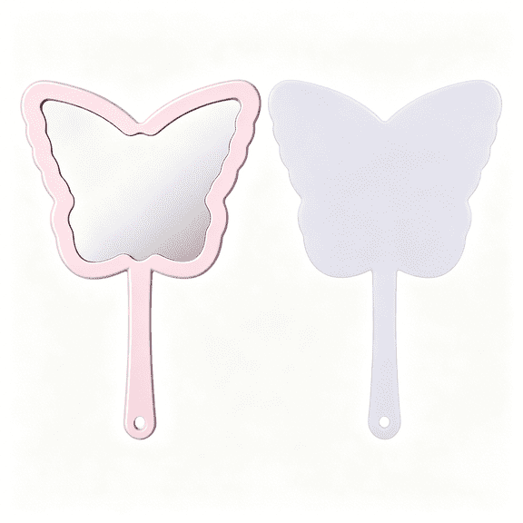 XIBUFE 2 Pack Butterfly Lash Mirror Handheld, Small Pink Cute Hand Mirror with Handle, Cute Princess Compact for Makeup