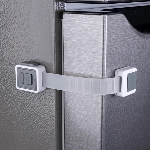 XIBUFE 2-Pack Child Proof Fridge Lock with Adhesive Adjustable Straps, Refrigerator Lock for Kids Freezer Latch Keep Door Closed for Toddlers Cats Dogs