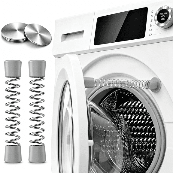 XIBUFE 2 Pack Front Load Washer Door Prop,Magnetic Washer Door Holder with Flexible Spring & Soft Silicone Tips,4 Adhesive Metal Discs,Keeps Washing Machine Door Open for Airflow (Grey)