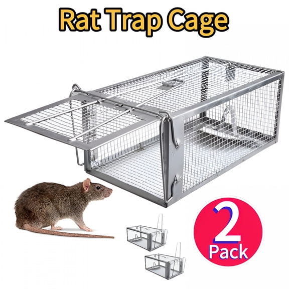XIBUFE 2 Pack Humane Rat Trap Mouse Traps Cage for Indoor or Outdoor, Small Rodent Chipmunk Squirrel Trap Live Animal Cage Catch and Release