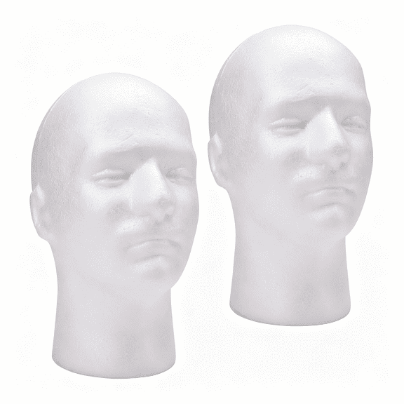 XIBUFE 2 Pack Male Foam Head 11" Man Mannequin Manikin Foam Heads Wig Display Holder Hats Glasses Display Stand Wig Head Stand