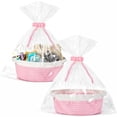 thumbnail image 1 of XIBUFE 2 Pack Small Woven Basket with Gift Bags And Ribbons,Empty Decorative Gift Chest Box,Cute Baby Gift Basket for Nursery,Cotton Rope Room Shelf Storage Basket with Handles,12"X 8"X 5",Pink, 1 of 7