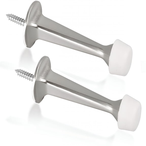 XIBUFE 2 Pack Solid Rigid Door Stops-Heavy Duty Door Stoppers Wall Protector with Soft Rubber Tips,Satin Nickel
